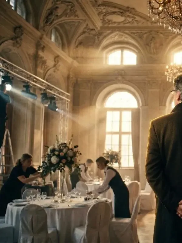 Oliver Heindl bei der Koordination eines Event-Aufbaus im Schlosssaal